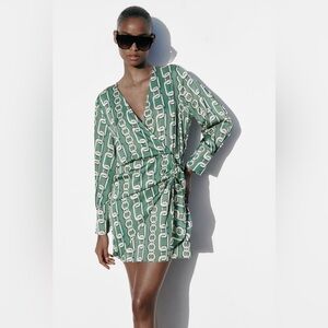Zara Green and White Chain Print Dress